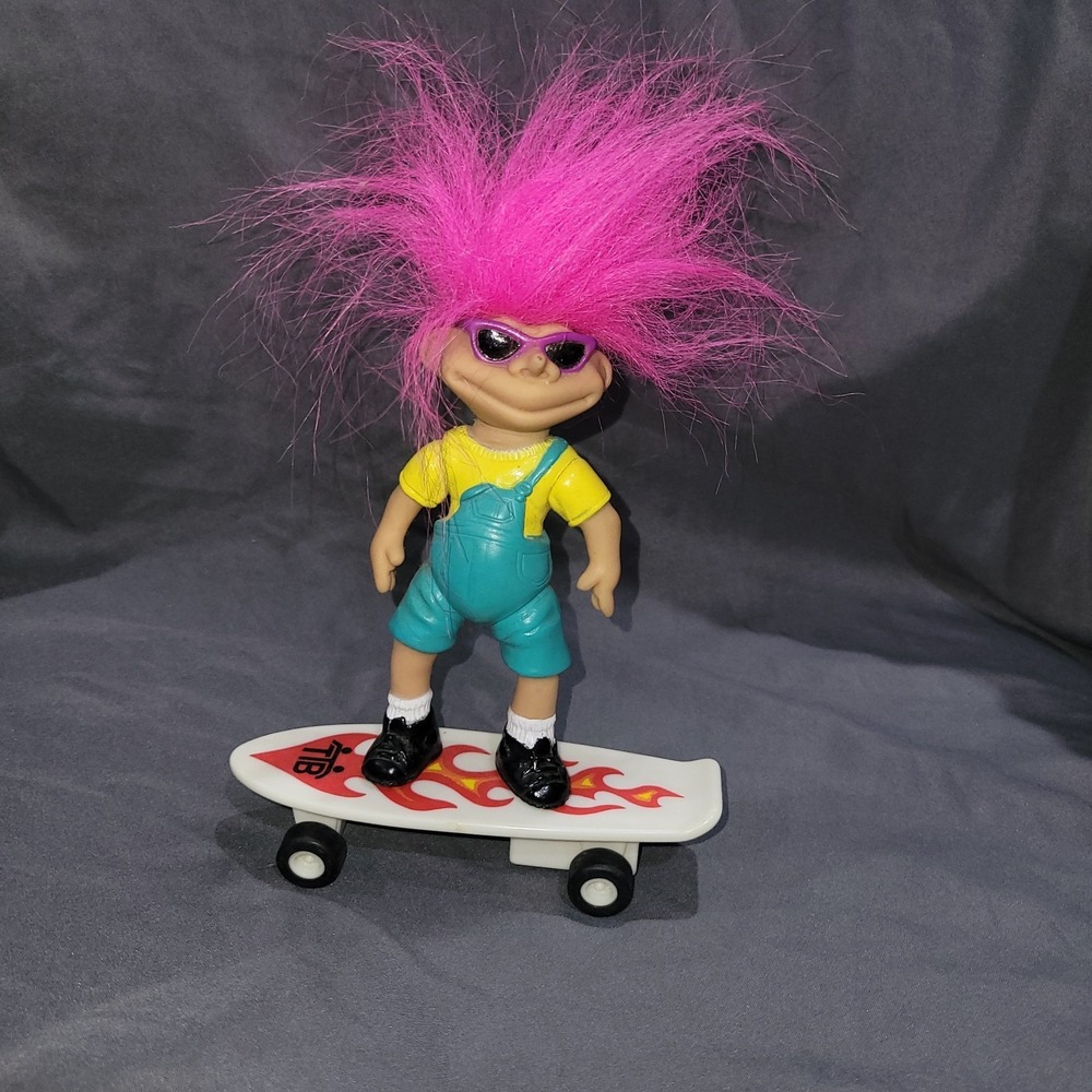 Troll Doll Boy Cool Dude Guy 4.5" tall  Jointed Arms Legs SKATEBOARD